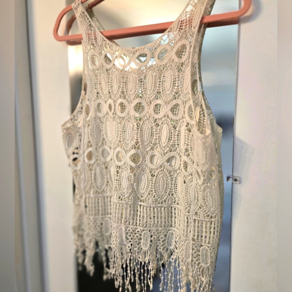 Cream Crochet Fringe Tank Top - Picture 6 of 7